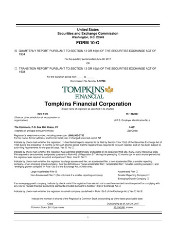 Thumbnail Tompkins Financial 10-Q Quarterly Report FY2017 