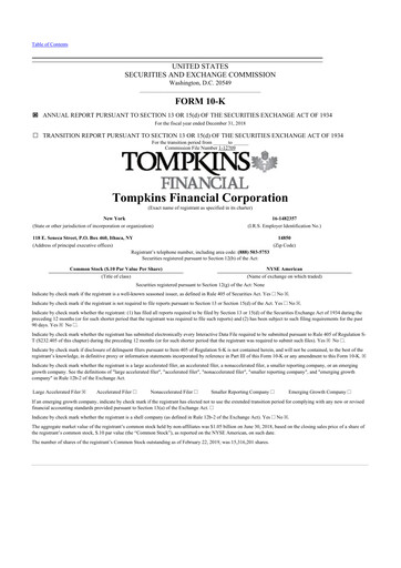 Thumbnail Tompkins Financial 10-K Annual Report 2018