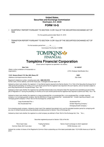 Thumbnail Tompkins Financial 10-Q Quarterly Report FY2019 