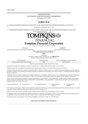 Thumbnail Tompkins Financial 10-K Annual Report 2019