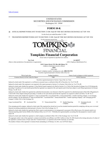 Thumbnail Tompkins Financial 10-K Annual Report 2020