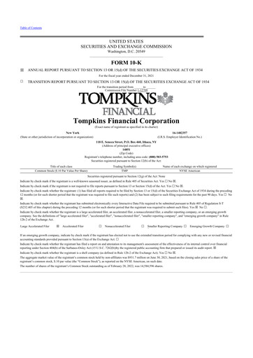Thumbnail Tompkins Financial 10-K Annual Report 2021