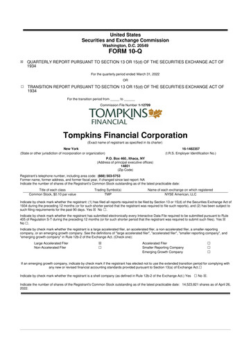 Thumbnail Tompkins Financial 10-Q Quarterly Report FY2022 