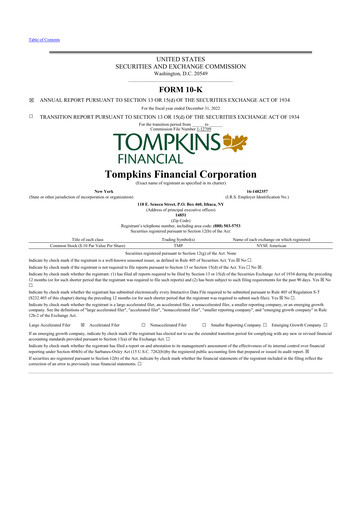 Thumbnail Tompkins Financial 10-K Annual Report 2022