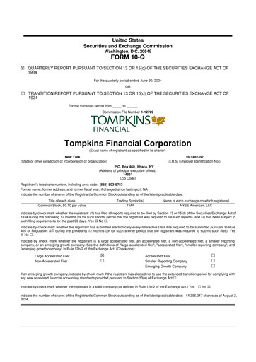 Thumbnail Tompkins Financial 10-Q Quarterly Report FY2024 
