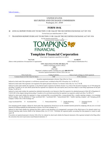 Thumbnail Tompkins Financial 10-K Annual Report 2024