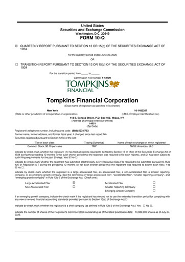 Thumbnail Tompkins Financial 10-Q Quarterly Report FY2026 
