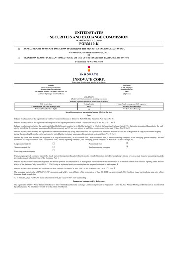 Thumbnail INNOVATE Corp. 10-K Annual Report 2022