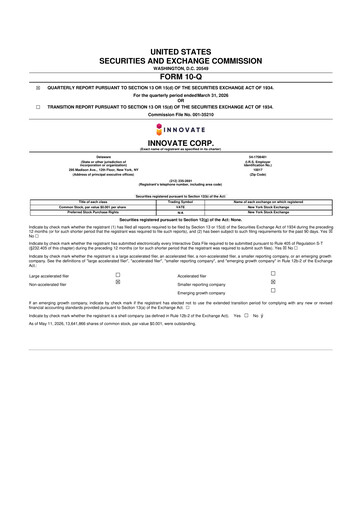 Thumbnail INNOVATE Corp. 10-Q Quarterly Report FY 