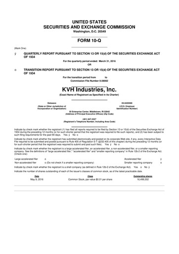 Thumbnail KVH Industries
 10-Q Quarterly Report FY2016 