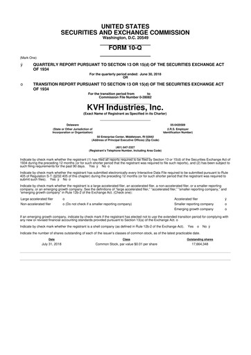Thumbnail KVH Industries
 10-Q Quarterly Report FY2018 