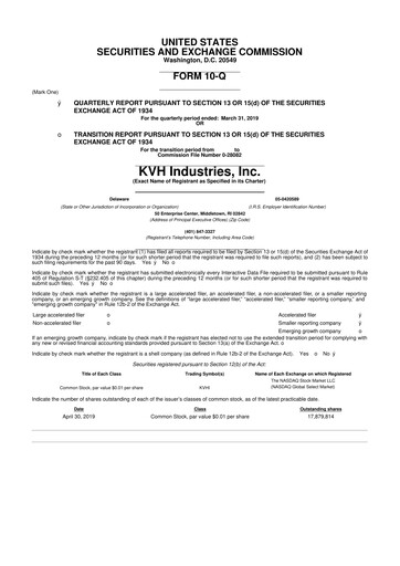 Thumbnail KVH Industries
 10-Q Quarterly Report FY2019 