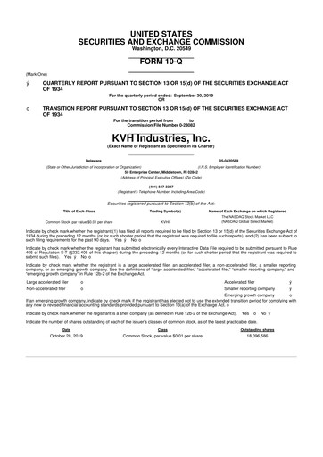 Thumbnail KVH Industries
 10-Q Quarterly Report FY2019 