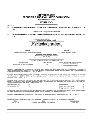Thumbnail KVH Industries
 10-Q Quarterly Report FY2020 