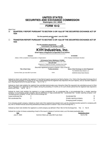 Thumbnail KVH Industries
 10-Q Quarterly Report FY2020 