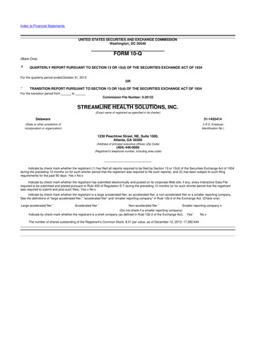 Thumbnail Streamline Health Solutions 10-Q Quarterly Report FY2013 