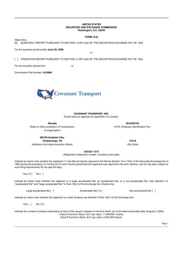 Miniature Covenant Logistics
 10-Q Rapport trimestriel  