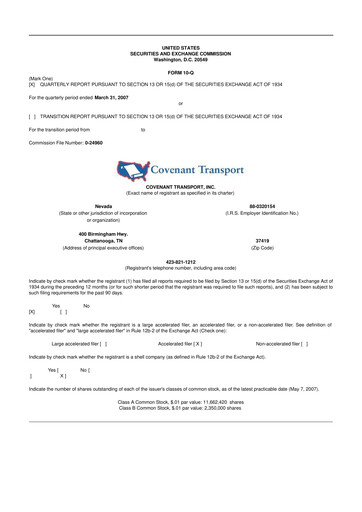 Thumbnail Covenant Logistics
 10-Q Quarterly Report FY 
