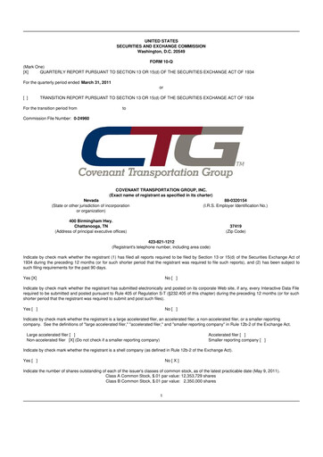 Thumbnail Covenant Logistics
 10-Q Quarterly Report FY 