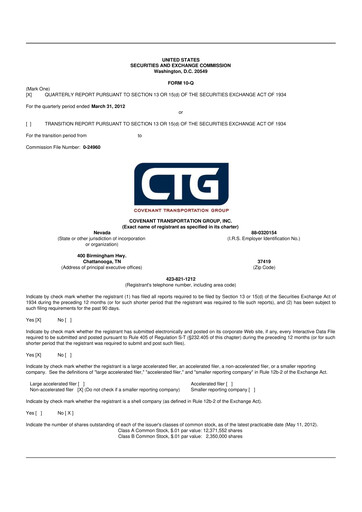 Miniature Covenant Logistics
 10-Q Rapport trimestriel  