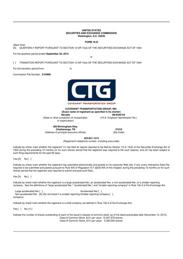 Miniature Covenant Logistics
 10-Q Rapport trimestriel  