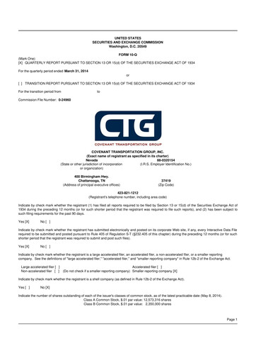 Miniature Covenant Logistics
 10-Q Rapport trimestriel  
