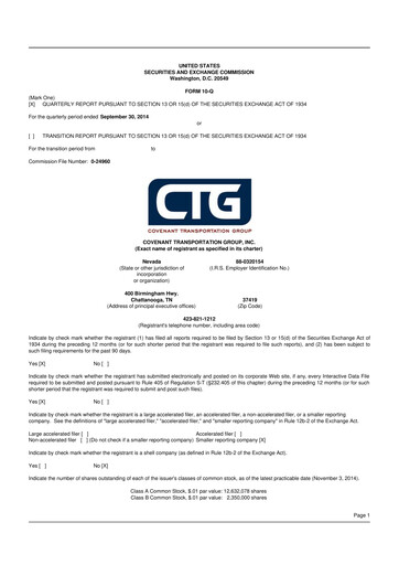 Thumbnail Covenant Logistics
 10-Q Quarterly Report FY2014 