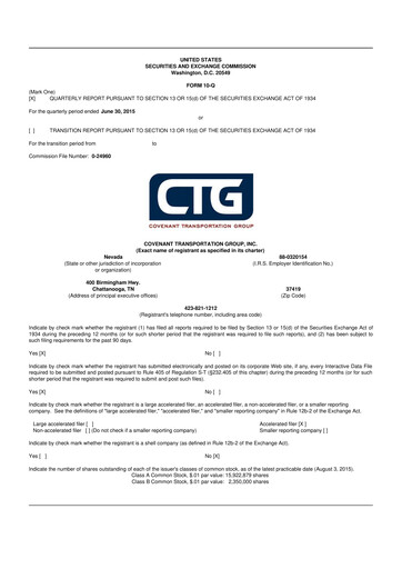 Miniature Covenant Logistics
 10-Q Rapport trimestriel  