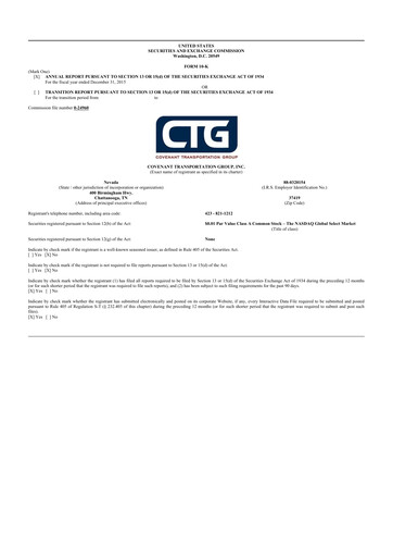 Thumbnail Covenant Logistics
 10-K Annual Report 2015