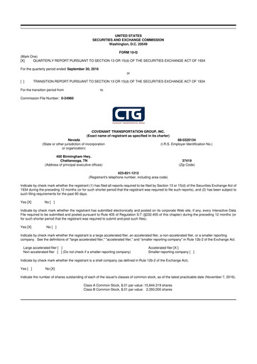 Miniature Covenant Logistics
 10-Q Rapport trimestriel  
