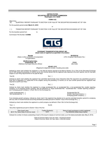 Thumbnail Covenant Logistics
 10-Q Quarterly Report FY2019 
