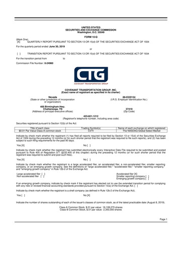 Thumbnail Covenant Logistics
 10-Q Quarterly Report FY2019 