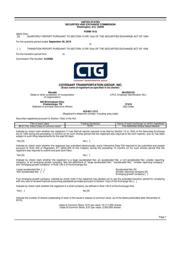 Thumbnail Covenant Logistics
 10-Q Quarterly Report FY2019 