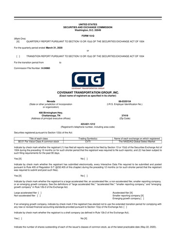 Thumbnail Covenant Logistics
 10-Q Quarterly Report FY2020 