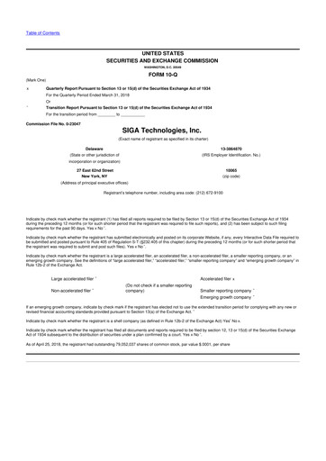 Thumbnail SIGA Technologies 10-Q Quarterly Report FY2018 