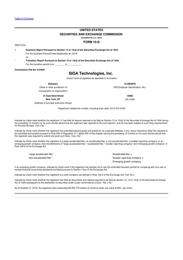 Thumbnail SIGA Technologies 10-Q Quarterly Report FY2018 