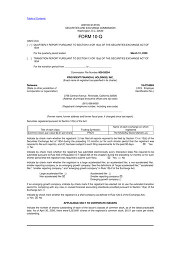 Thumbnail Provident Financial Holdings 10-Q Quarterly Report FY 
