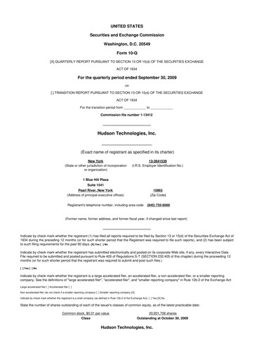 Thumbnail Hudson Technologies 10-Q Quarterly Report FY 