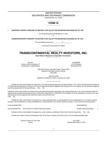 Thumbnail Transcontinental Realty Investors 10-Q Quarterly Report FY2012 