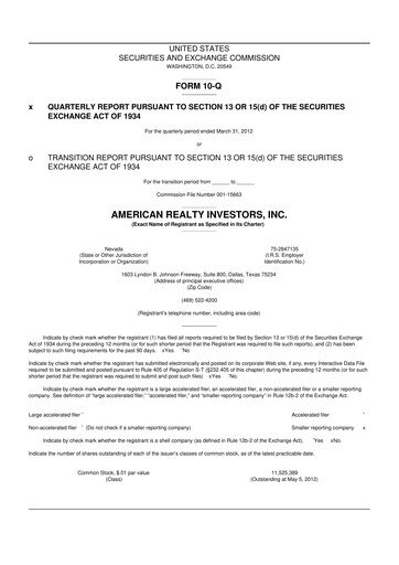 Thumbnail American Realty Investors 10-Q Quarterly Report FY 