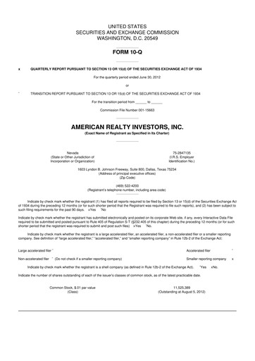 Thumbnail American Realty Investors 10-Q Quarterly Report FY 