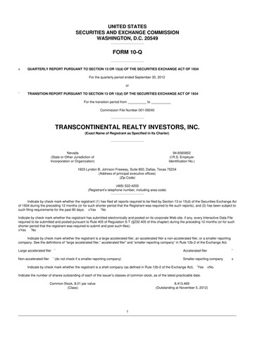 Thumbnail Transcontinental Realty Investors 10-Q Quarterly Report FY2012 
