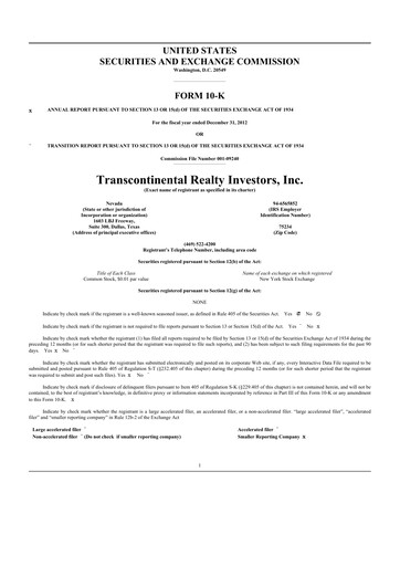 Thumbnail Transcontinental Realty Investors 10-K Annual Report 2012