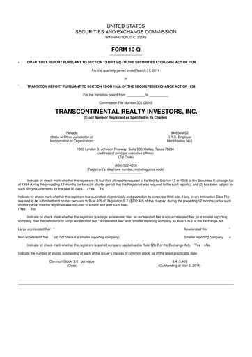 Thumbnail Transcontinental Realty Investors 10-Q Quarterly Report FY2014 