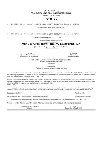 Thumbnail Transcontinental Realty Investors 10-Q Quarterly Report FY2015 
