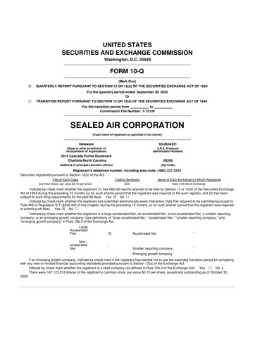 Miniature Sealed Air
 10-Q Rapport trimestriel 2025 