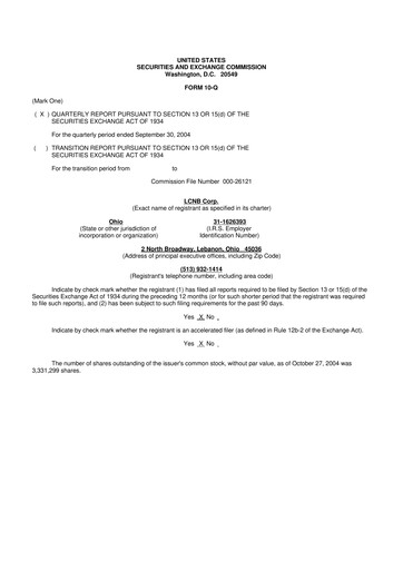 Thumbnail LCNB Corp.
 10-Q Quarterly Report FY 