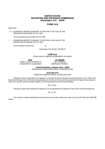 Thumbnail LCNB Corp.
 10-Q Quarterly Report FY 