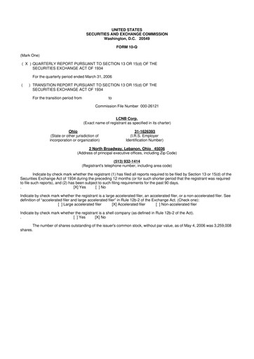 Thumbnail LCNB Corp.
 10-Q Quarterly Report FY 