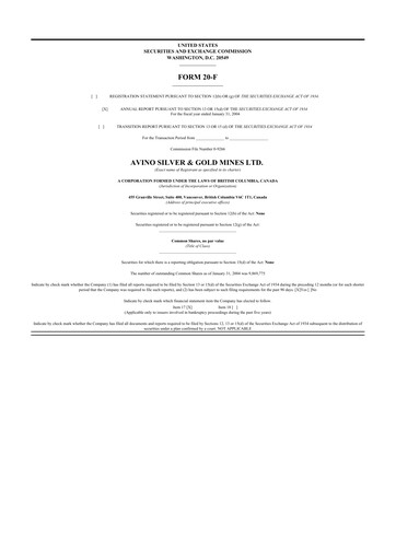 Thumbnail Avino Silver & Gold Mines
 20-F Annual Report 